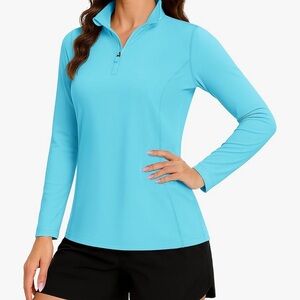 Women's Blue quarter zip pullover Long Sleeve Top workout golf athletic